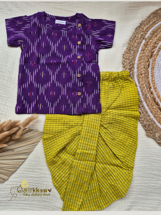 Royale Plum & Lime Cotton Kids Dhoti Set (NB-5yrs) - Sokkaai