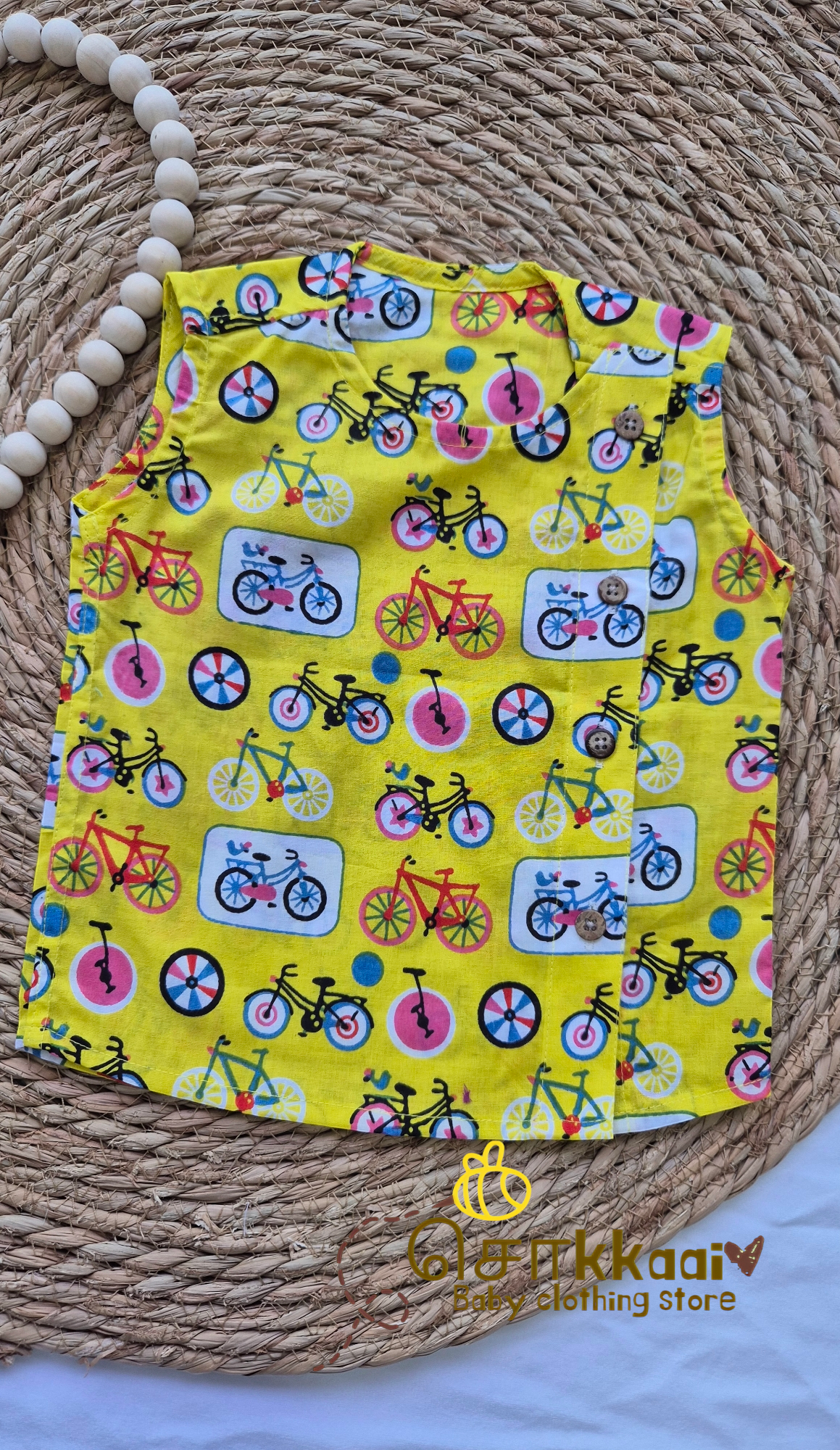 Sleeveless yellow cycle Side Button Jablas (newborn to 12months)