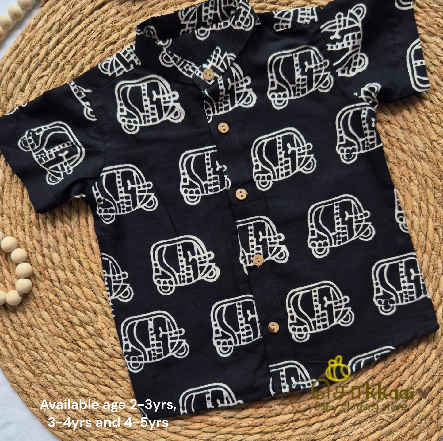 Kids Cotton Black Auto Shirts (2-5years)