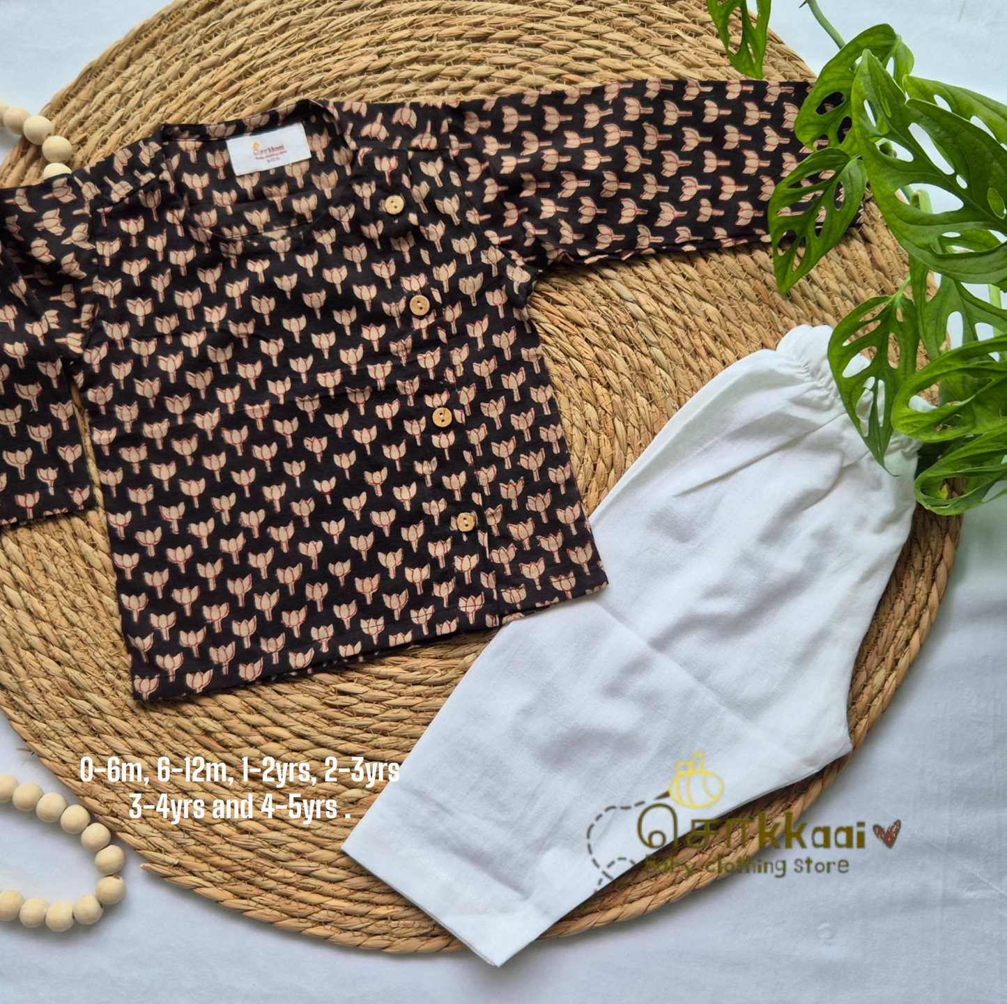 Long Sleeve Lotus Black Kurta/ Jippa (Nb-5years)