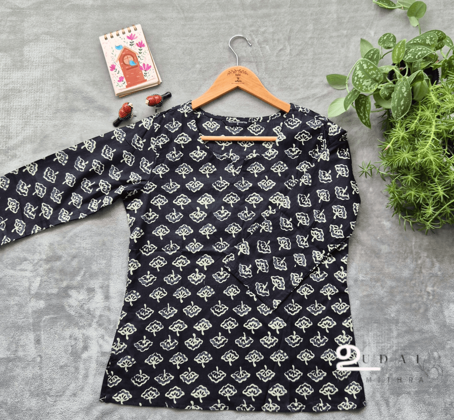 Black floral Womens short top - S to 2XL
