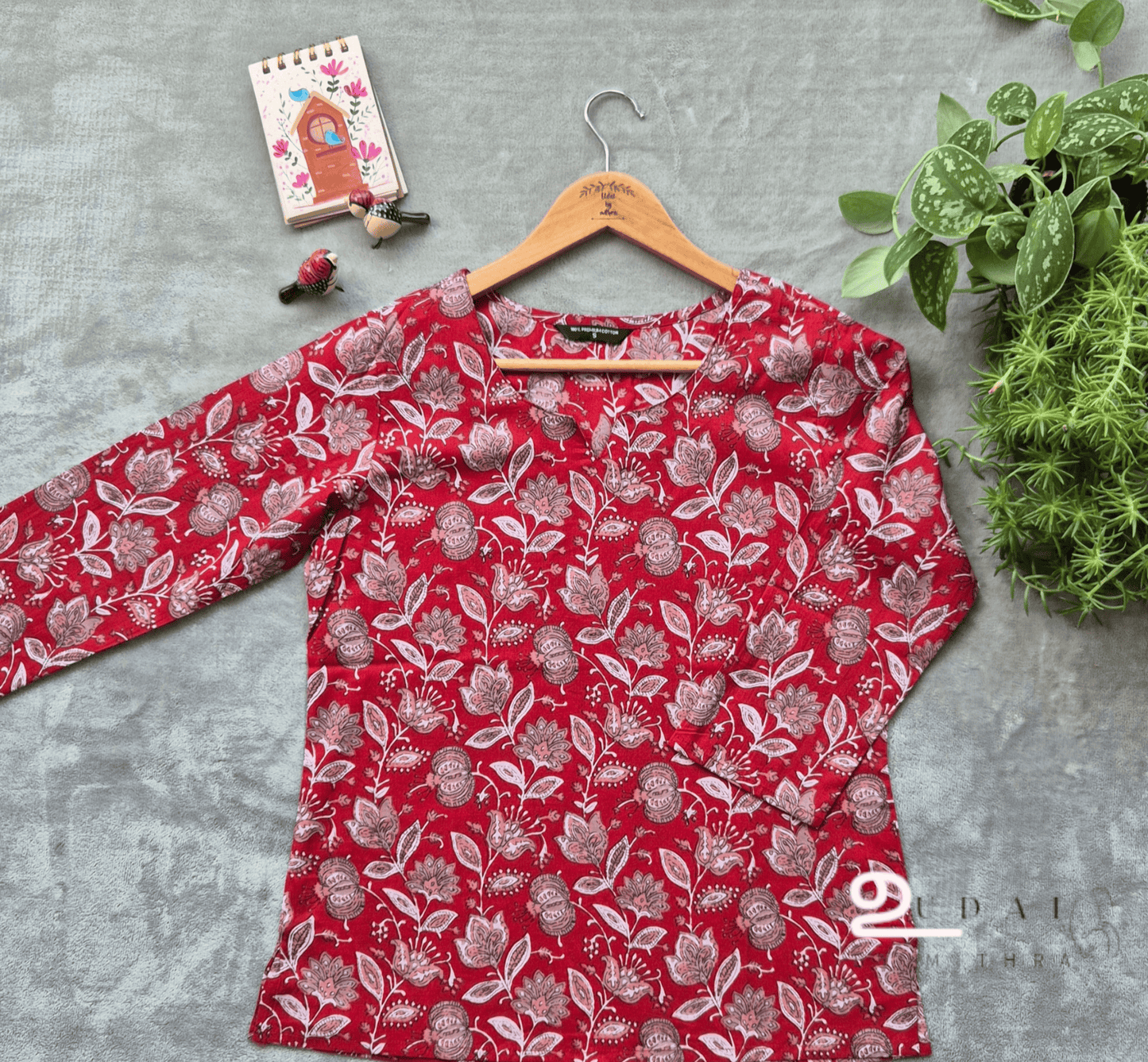 Red floral Womens short top - S to 2XL