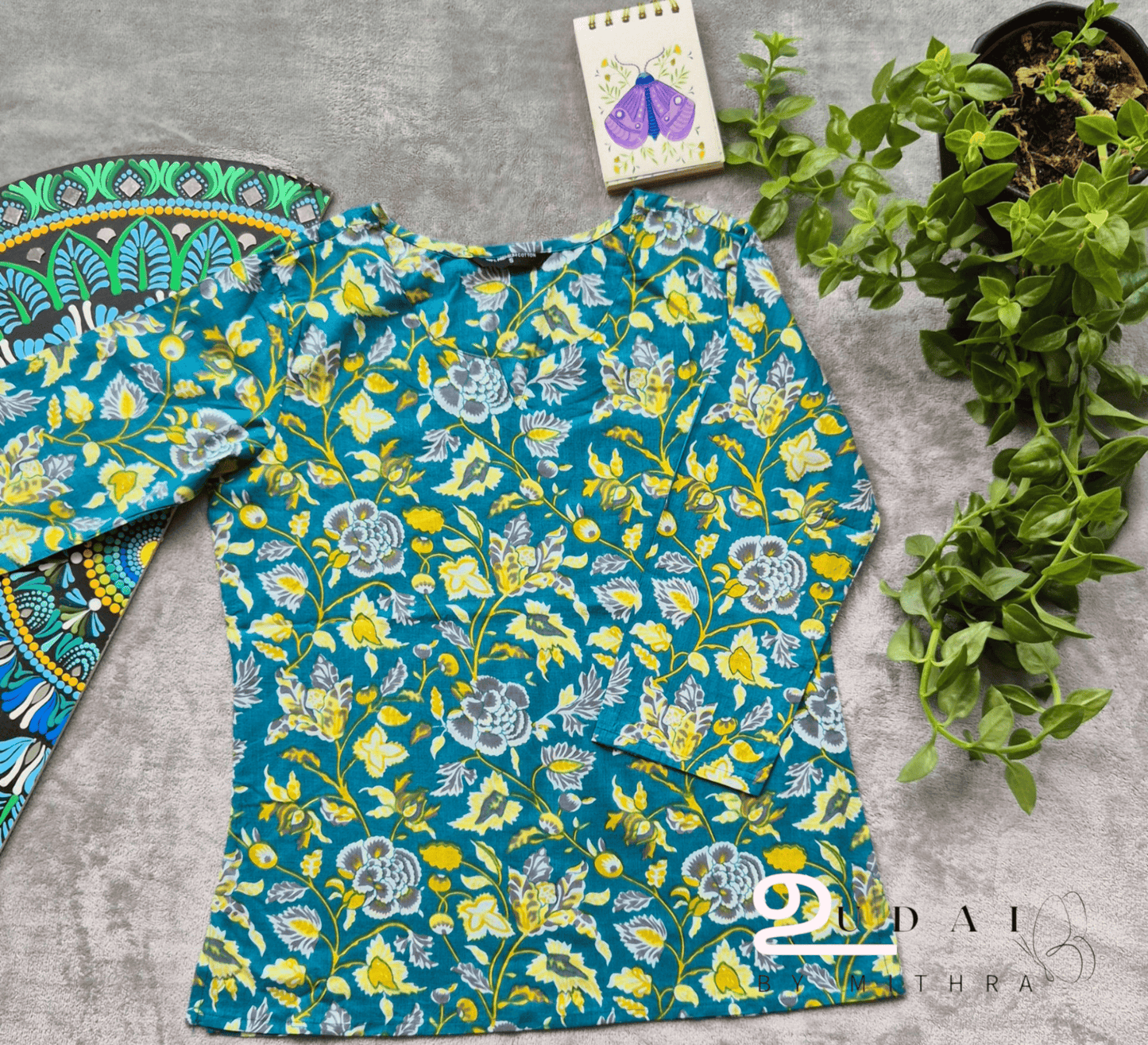 Mint green floral Womens short top - S to 2XL