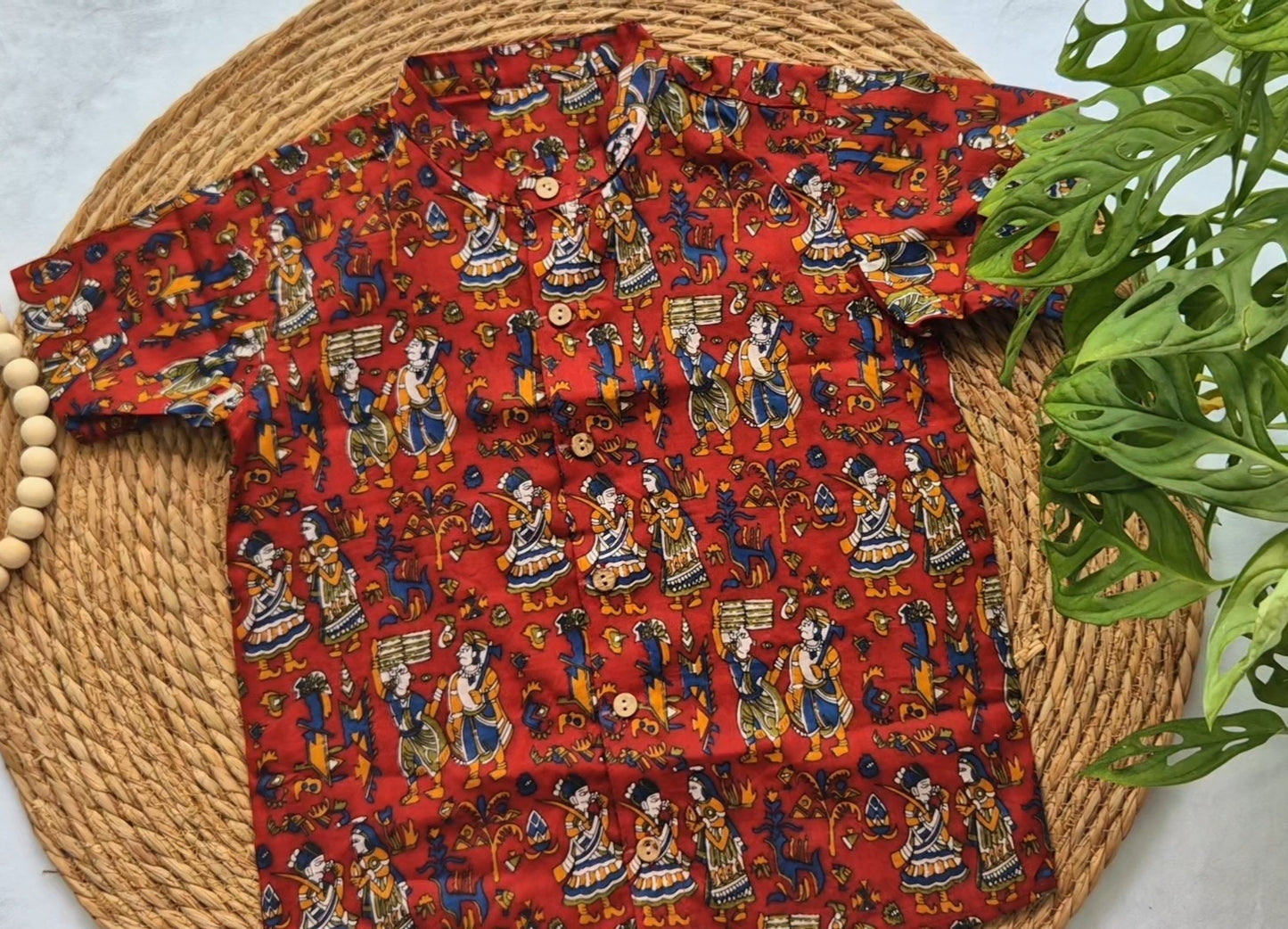 Kids Cotton Maroon Kalamkari Shirts (3-4years)