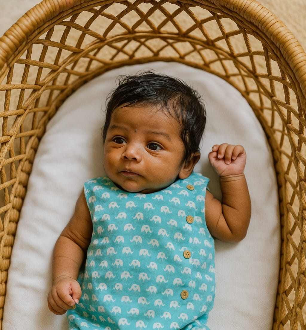 Aqua blue elephant cotton Side Button Jablas (0-3years)