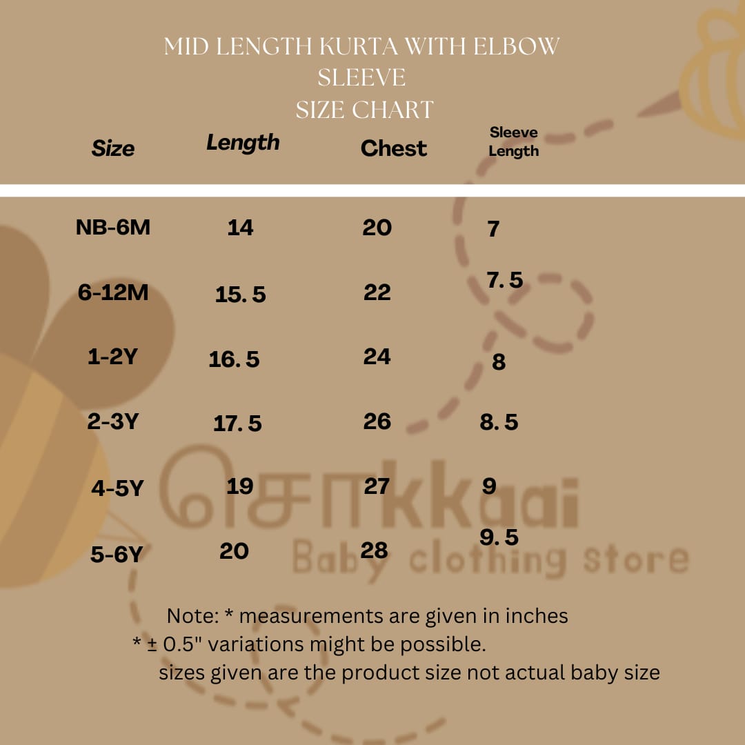 Flying Mane mid length kurta with elbow sleeve (0-6years) Sokkaai
