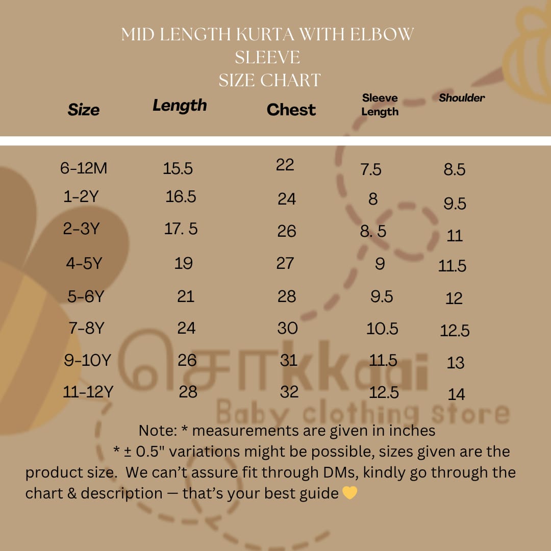 Ocean Blue Mangalgiri Mid length kurta with elbow sleeve (0-8years) - Sokkaai