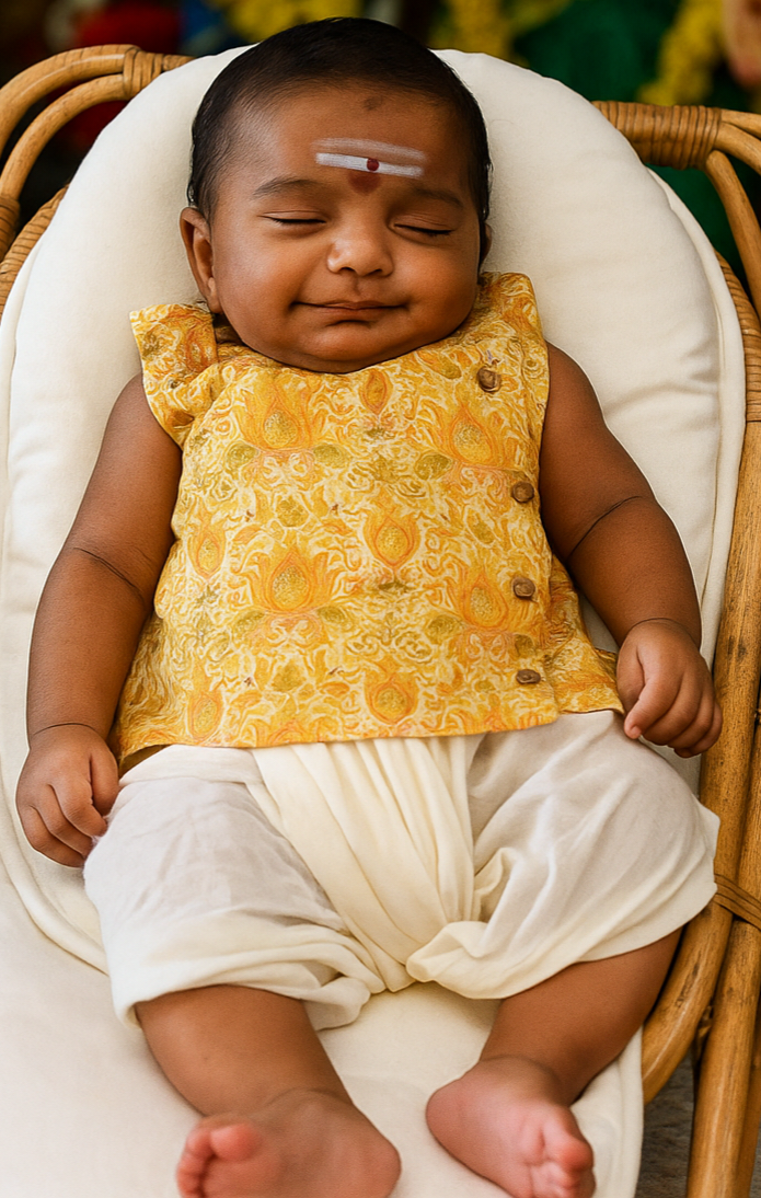 Gold floral cotton Side Button Jablas (0-3years)