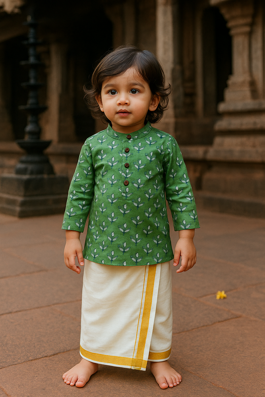 Mint Green floral Kids kurta with veshti (1 to 4years)