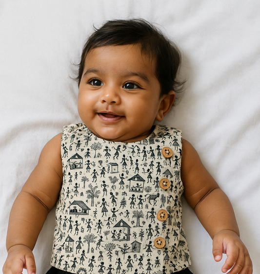 Warli tales cotton Side Button Jablas (0-3years)