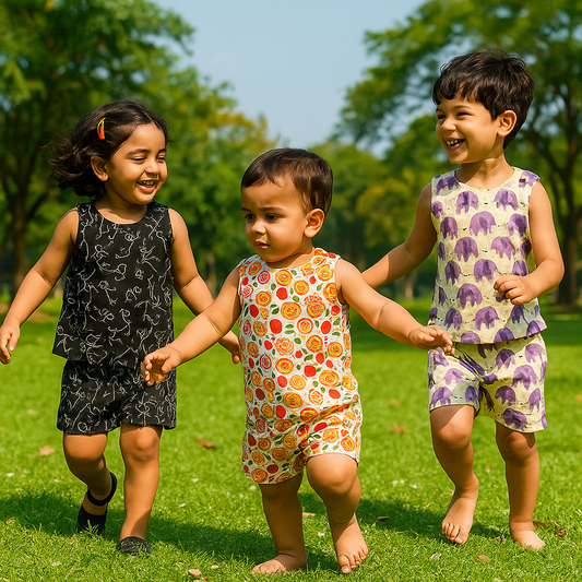 Purple elephant cotton Coord Set (0-3years) - Unisex