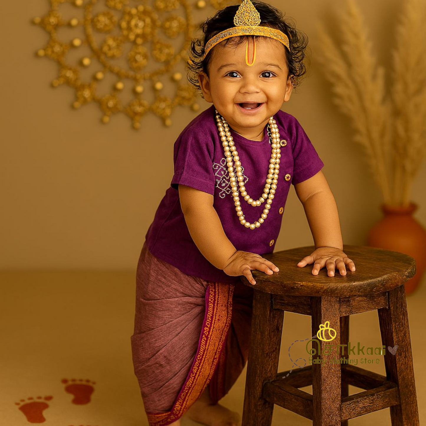 Mangalgiri Cotton Dhoti set - Purple grace (0-3years)