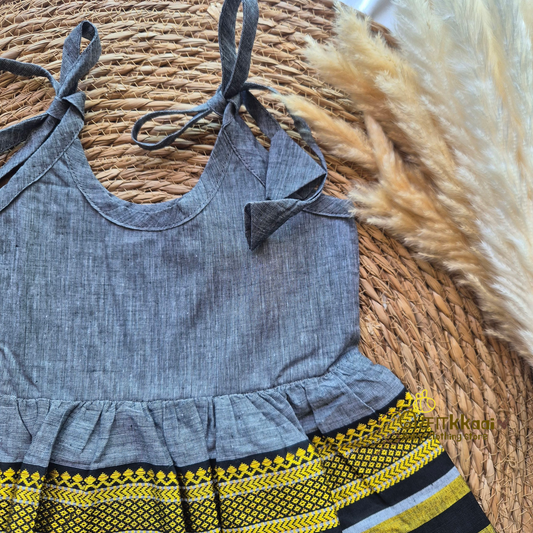 Black & Grey tassel Tie single layer frock (0-3yrs) - Sokkaai