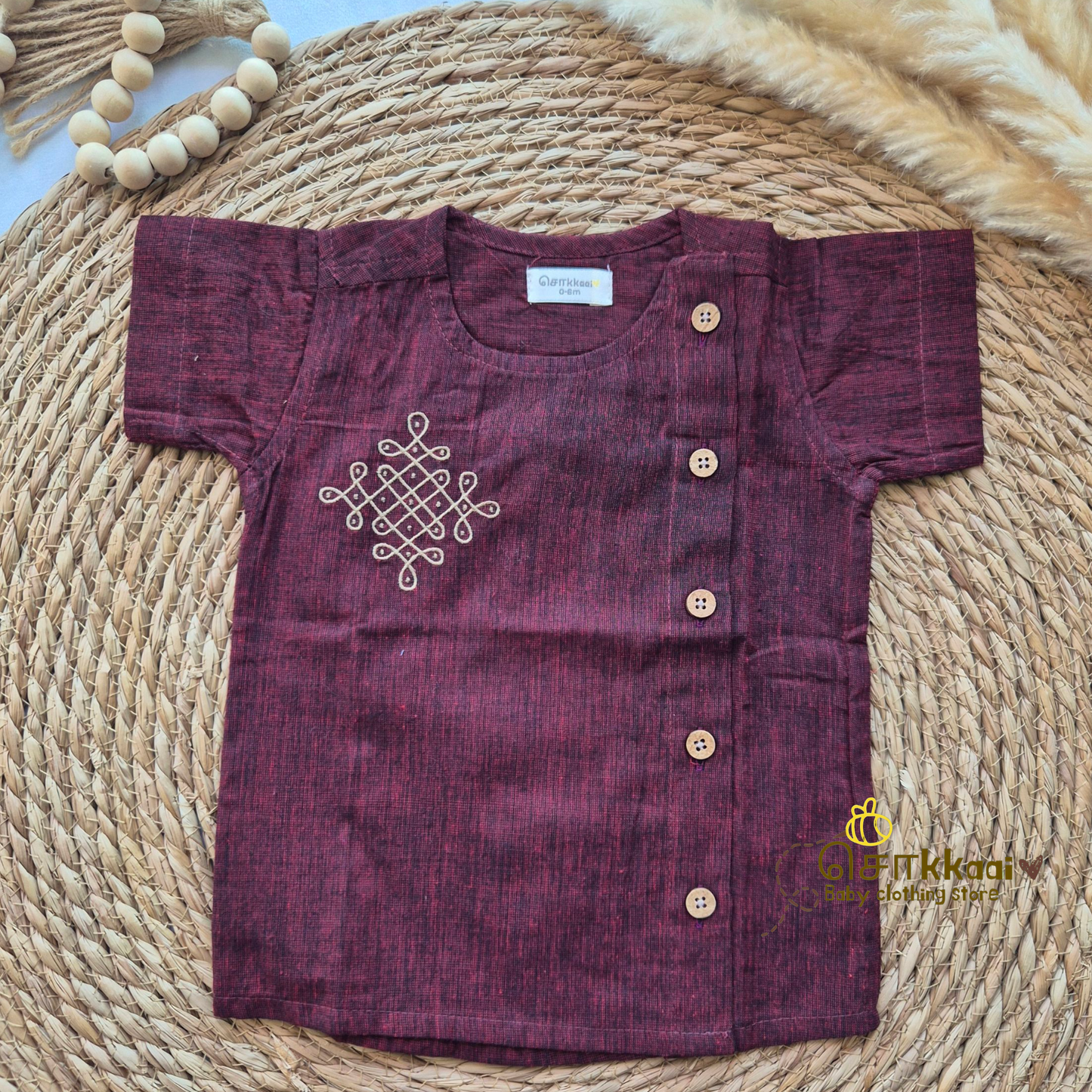 Mangalgiri Cotton Dhoti set - Dusky Maroon and Ash (0-3years)