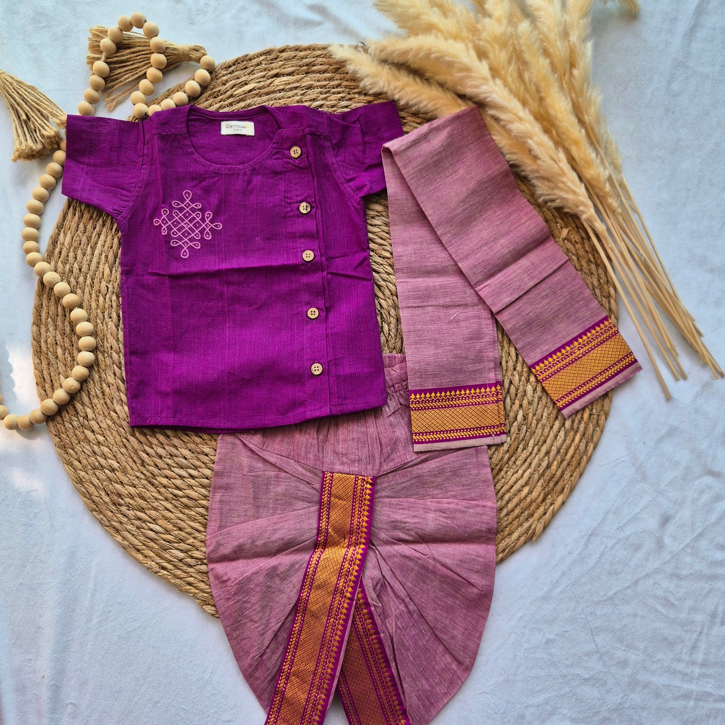 Mangalgiri Cotton Dhoti set - Purple grace (0-3years)
