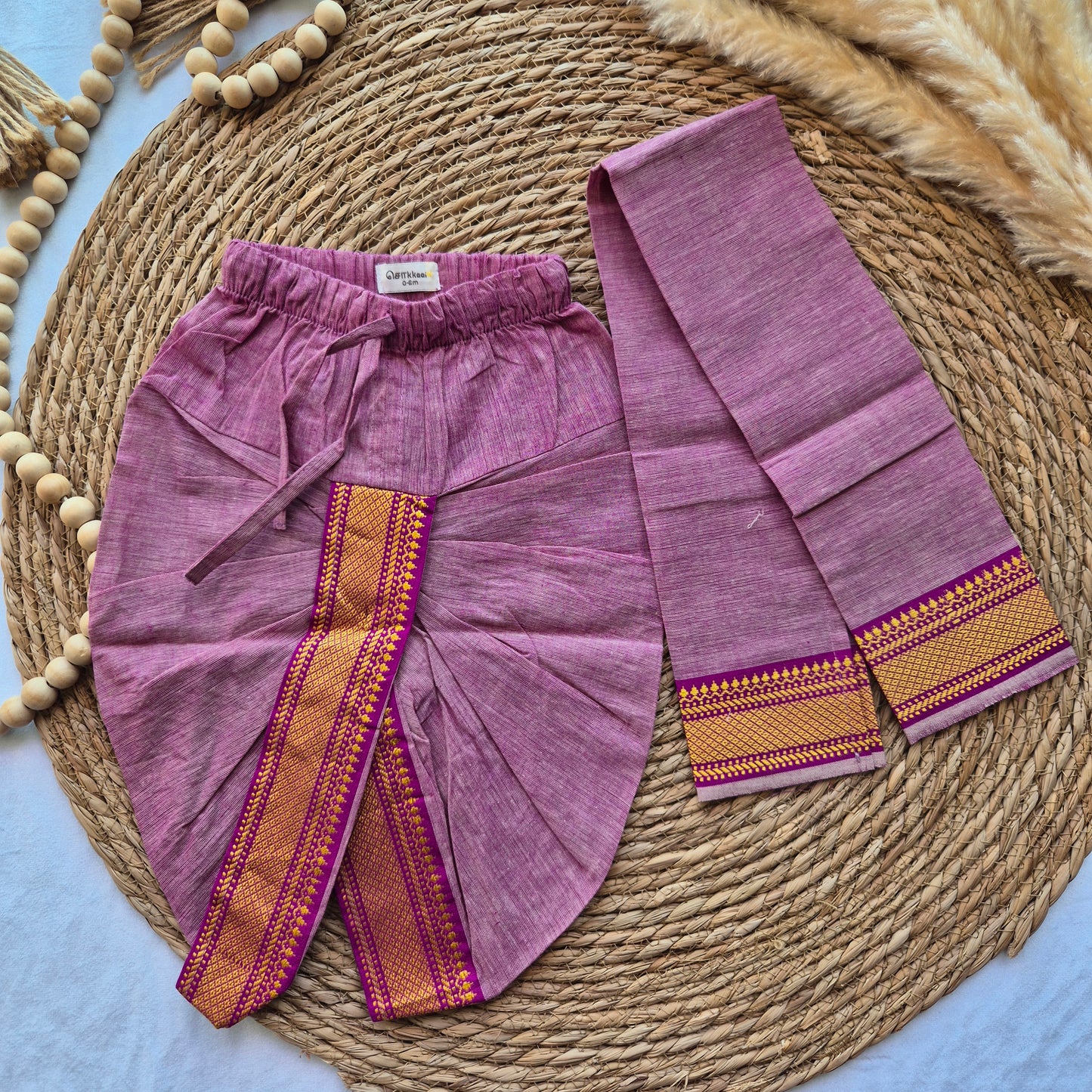 Mangalgiri Cotton Dhoti set - Purple grace (0-3years)