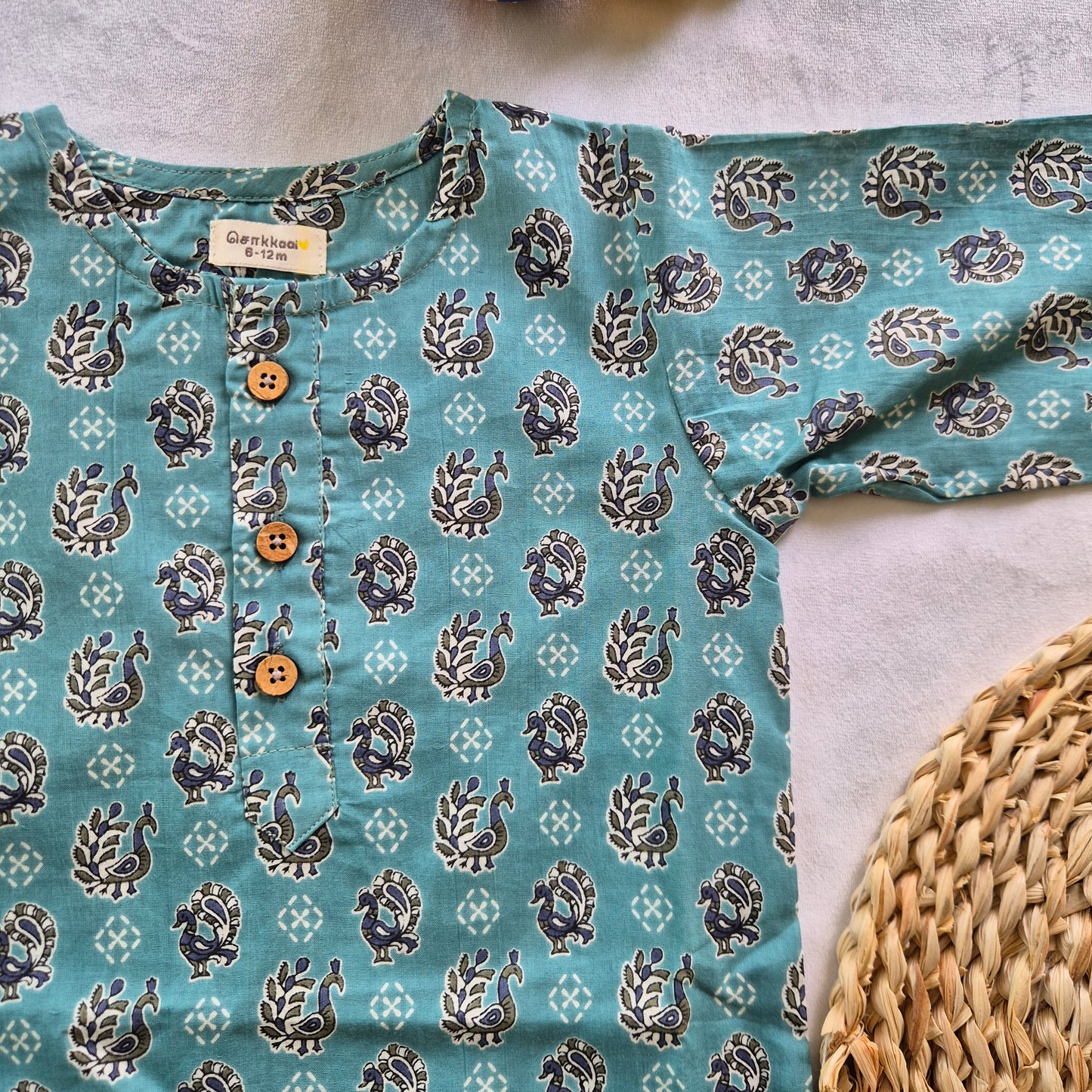 Blue Peacock Parade mid length kurta with elbow sleeve (0-6years) Sokkaai