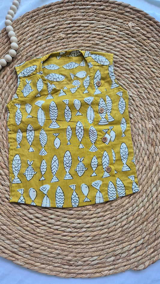 Sleeveless Yellow Fish Side Button Jablas (0-1year)