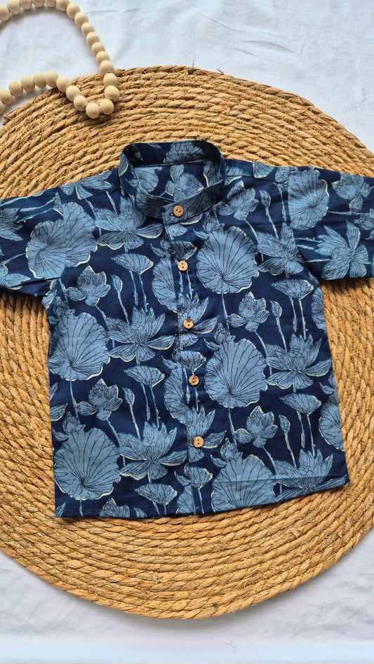 Kids Cotton Navy Blue Lotus Shirts (2-5years)