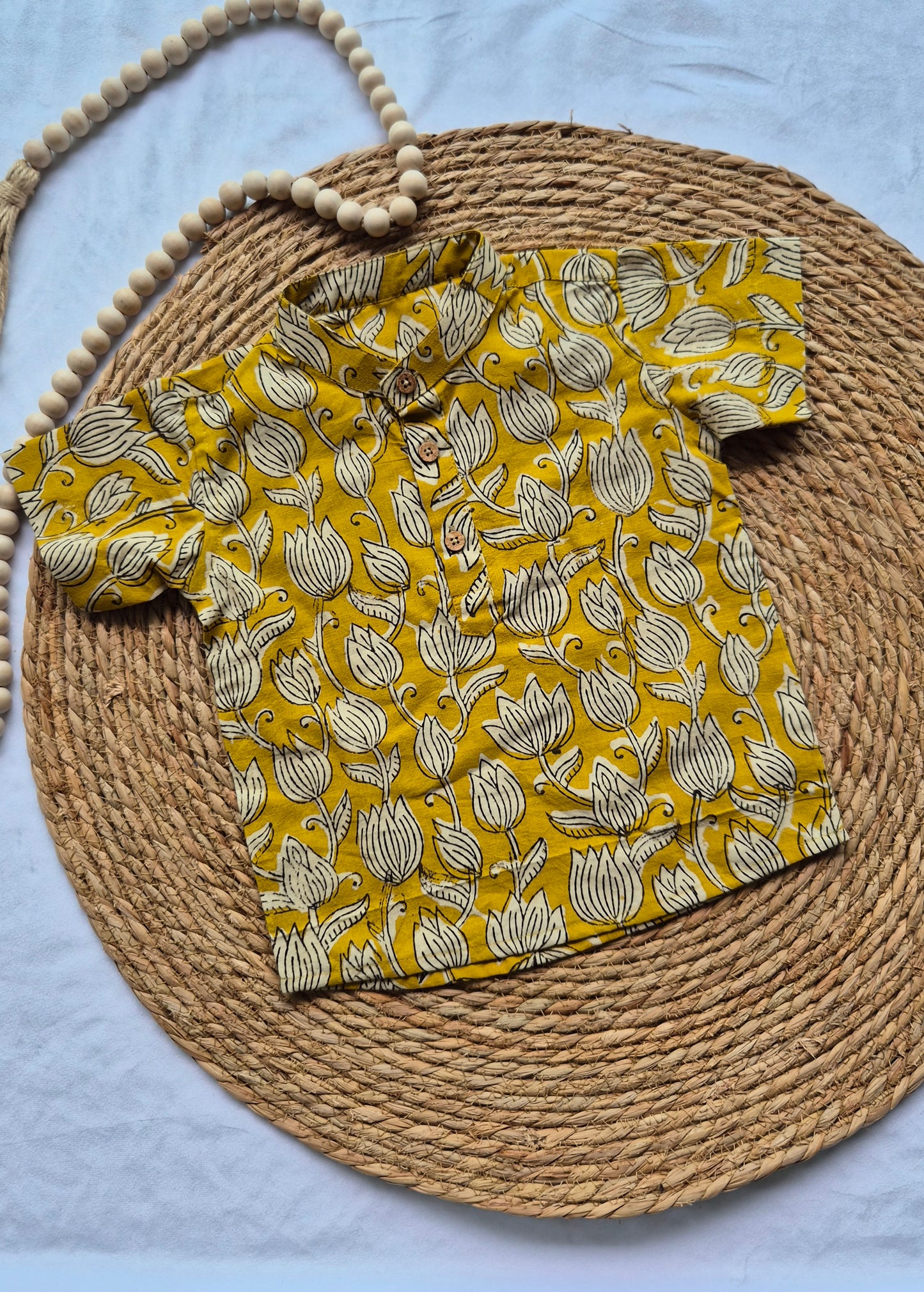 Kids Short Kurta Cotton (2-5Years) - Black , yellow elephant & Lotus