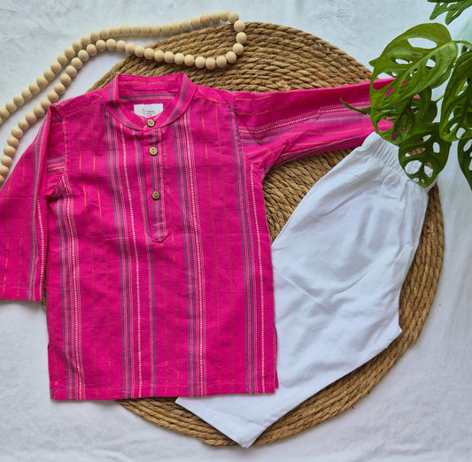 Long Kurta/ Jippa Pink with blue stripes  (1 to 3years) Kurta Set