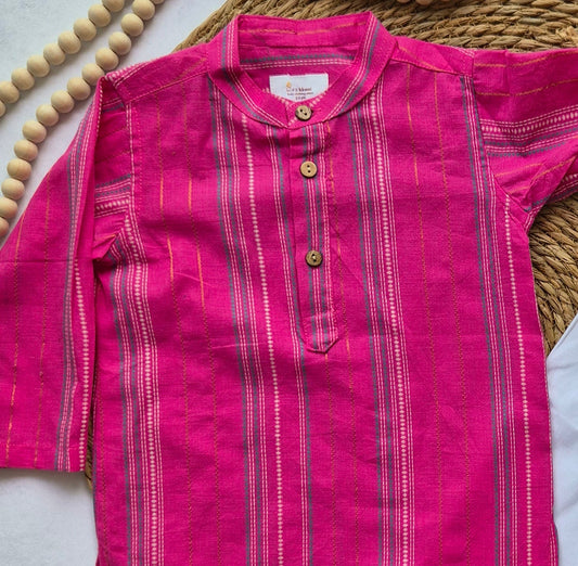 Long Kurta/ Jippa Pink with blue stripes  (1 to 3years) Kurta Set