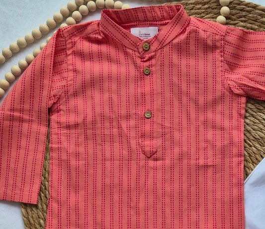 Long Kurta/ Jippa pink stripes handloom Kurta Set (2 to 4years)