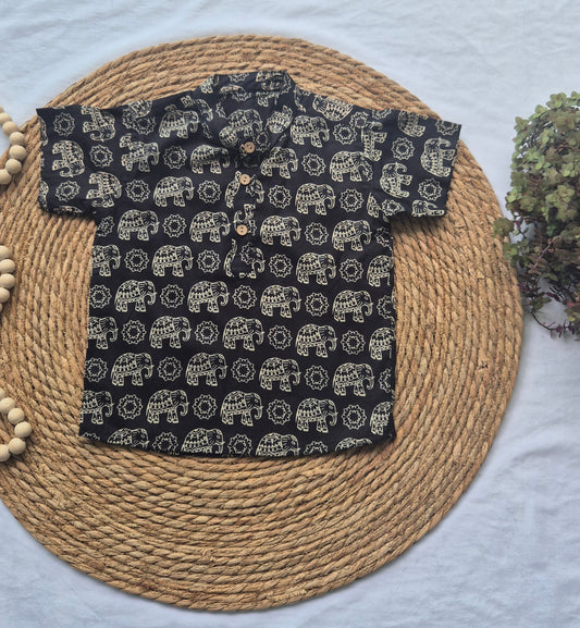 Kids Short Kurta Cotton (2-5Years) - Black elephant