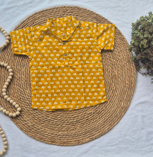 Kids Short Kurta Cotton (2-5Years) - yellow elephant