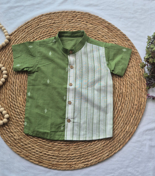 Mix Match Green handloom and Stripes Kids Cotton Shirt (2-5years)