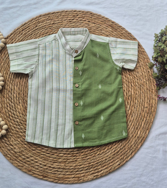 Mix Match Stripes and Green Handloom Kids Cotton Shirt (2-5years)