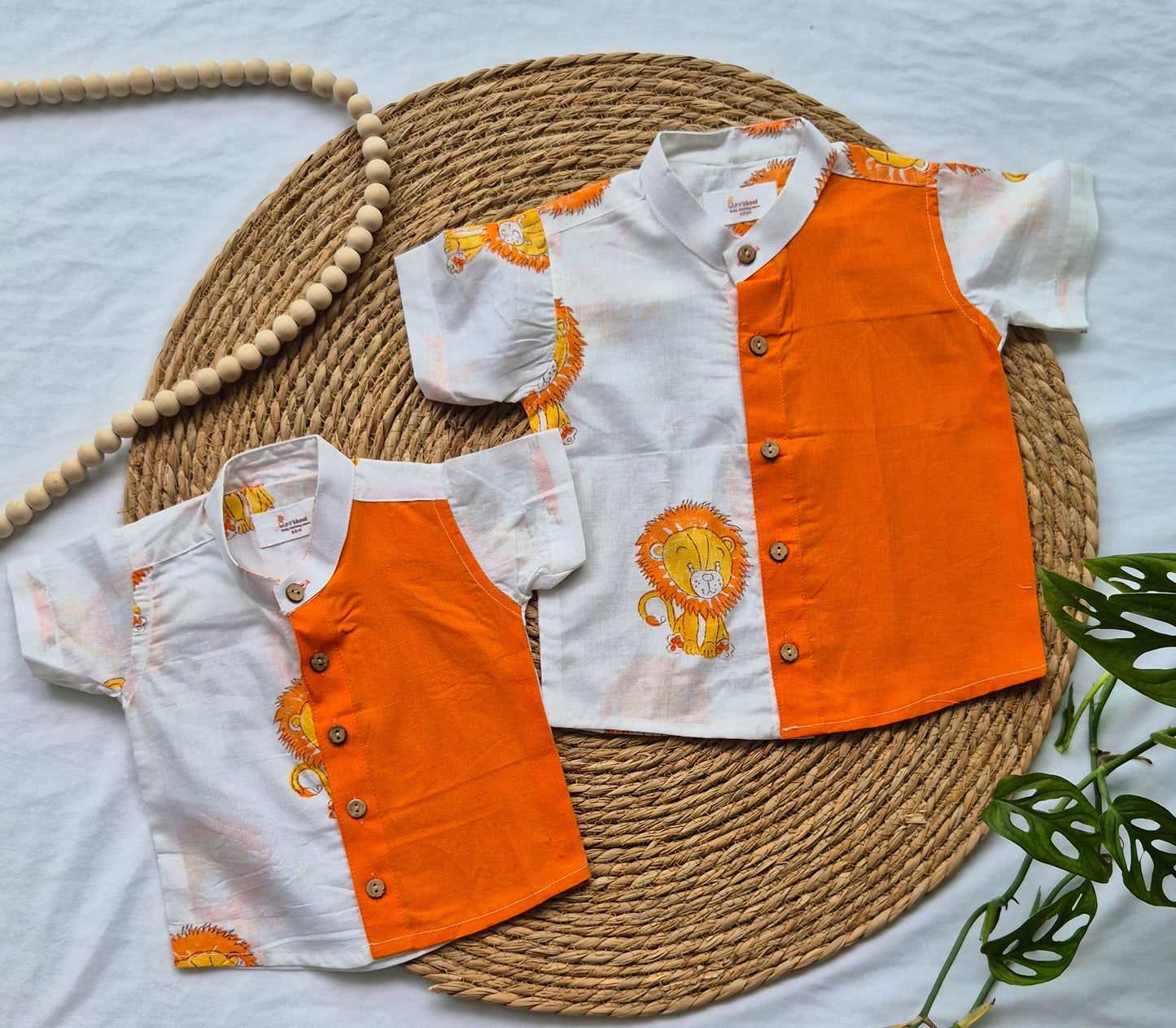 Mix Match Lion And Orange Kids Cotton Shirt (0-5years)