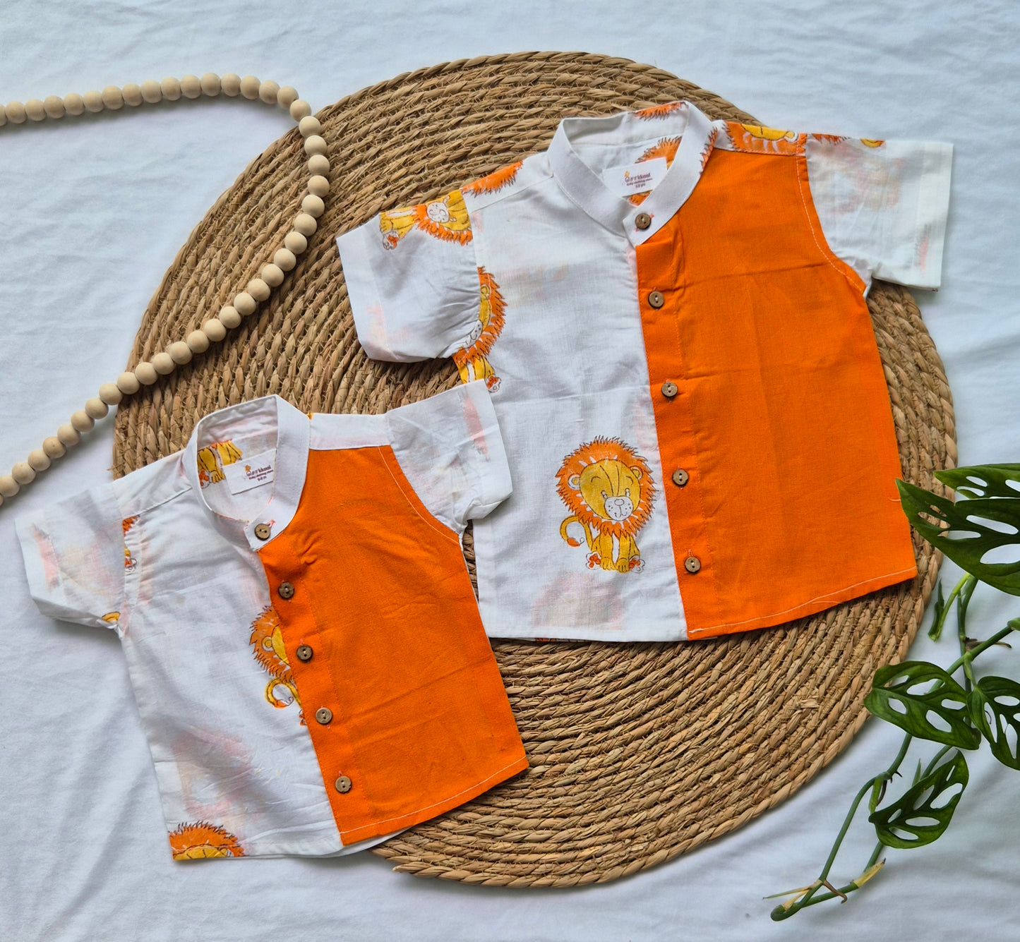 Mix Match Lion And Orange Kids Cotton Shirt (0-5years)