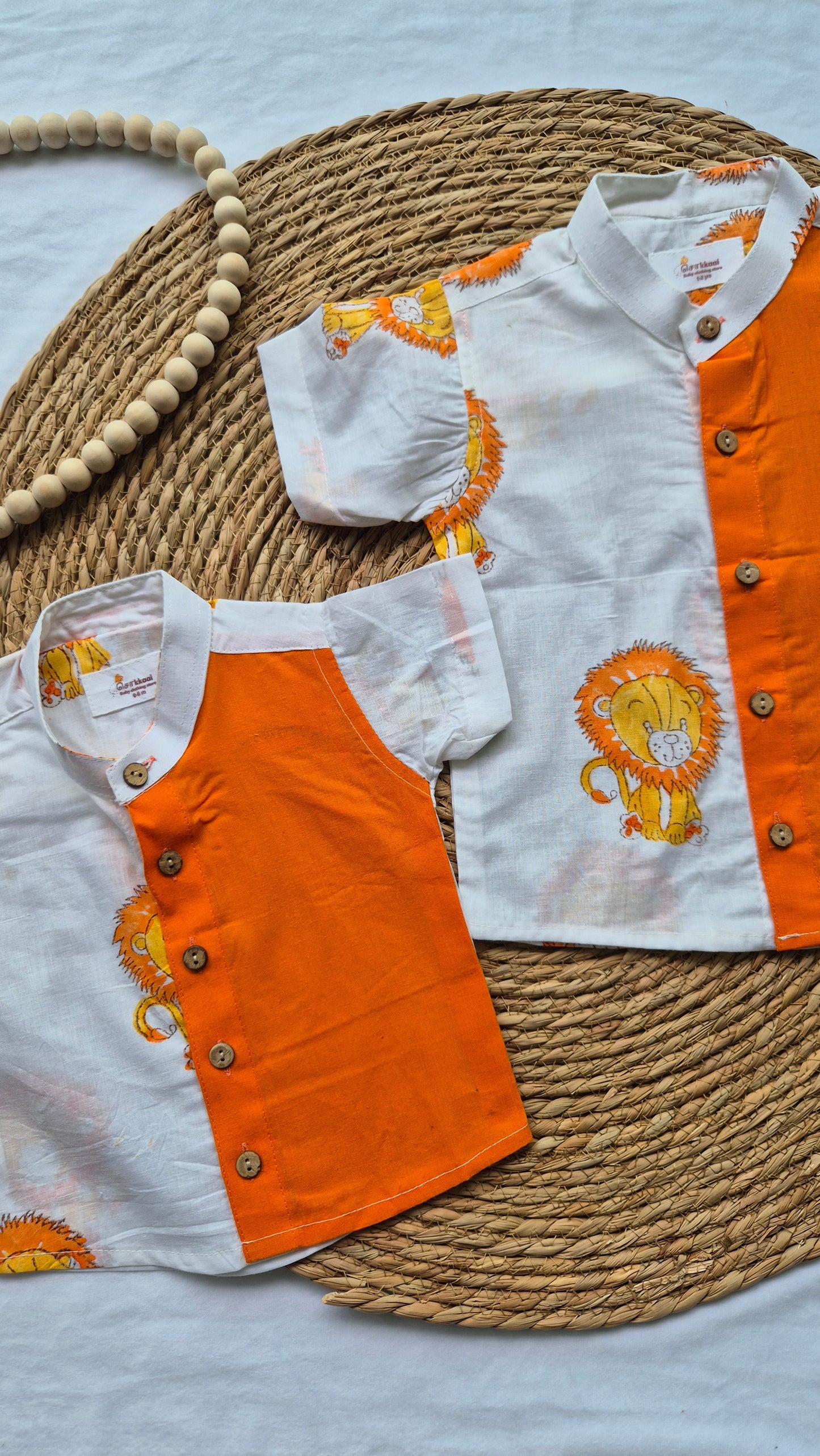 Mix Match Lion And Orange Kids Cotton Shirt (0-5years)