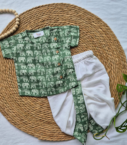 Dhoti Set Green Elephant (0-3years)