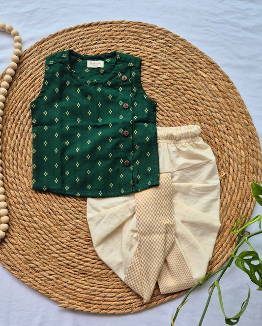 Dhoti Set Dark Green Handloom (0-2years)