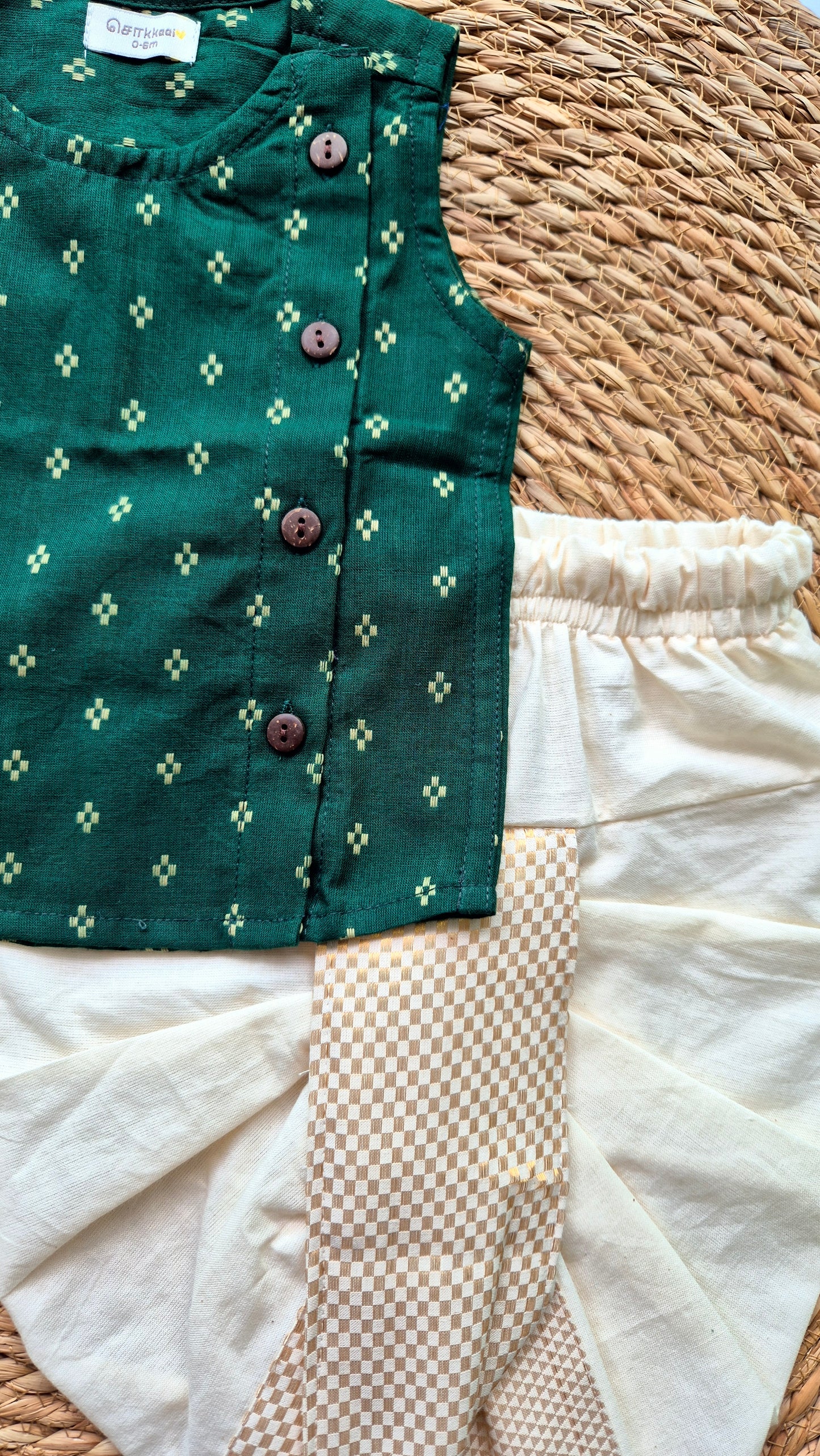 Dhoti Set Dark Green Handloom (0-2years)