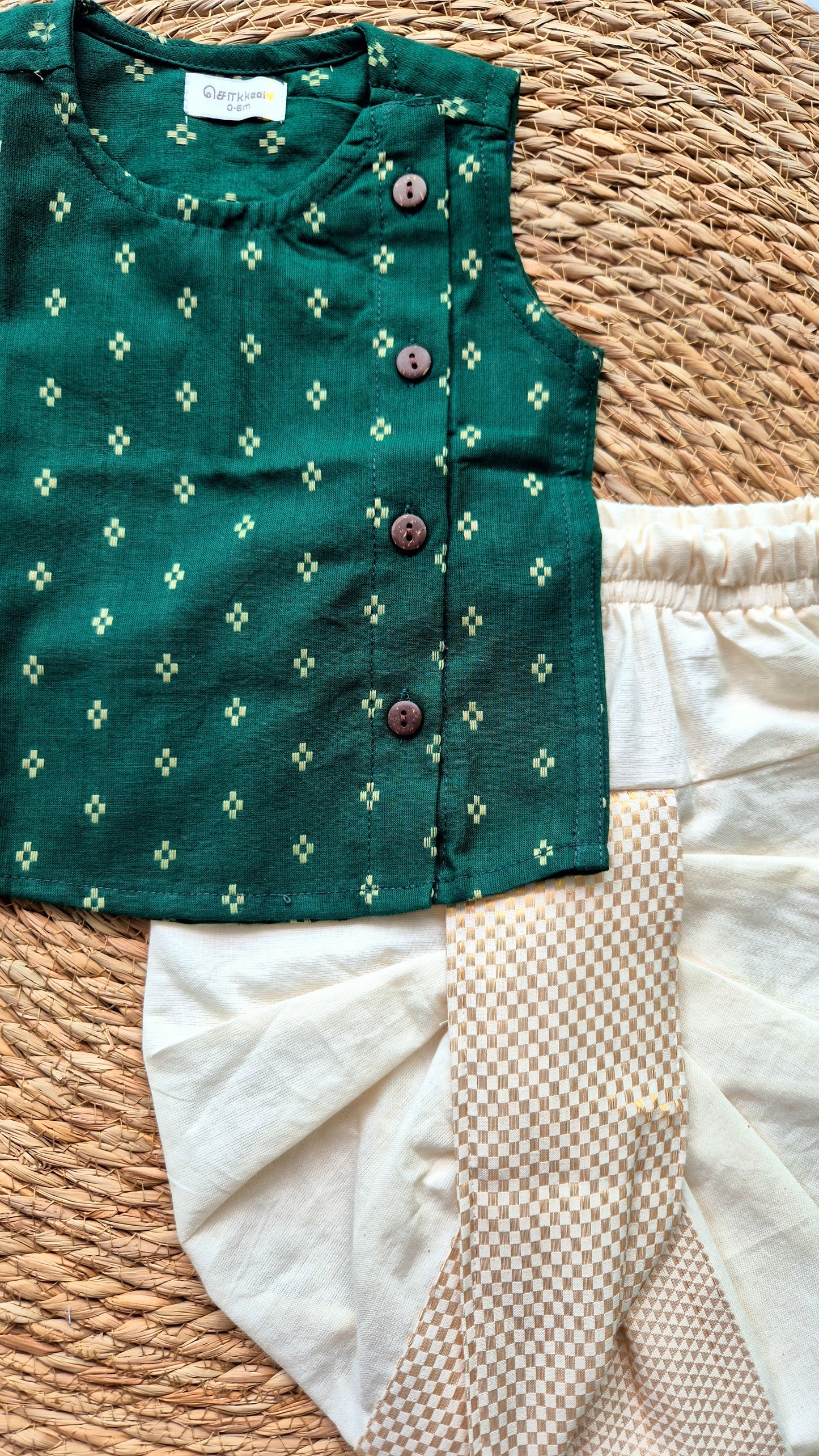 Dhoti Set Dark Green Handloom (0-2years)