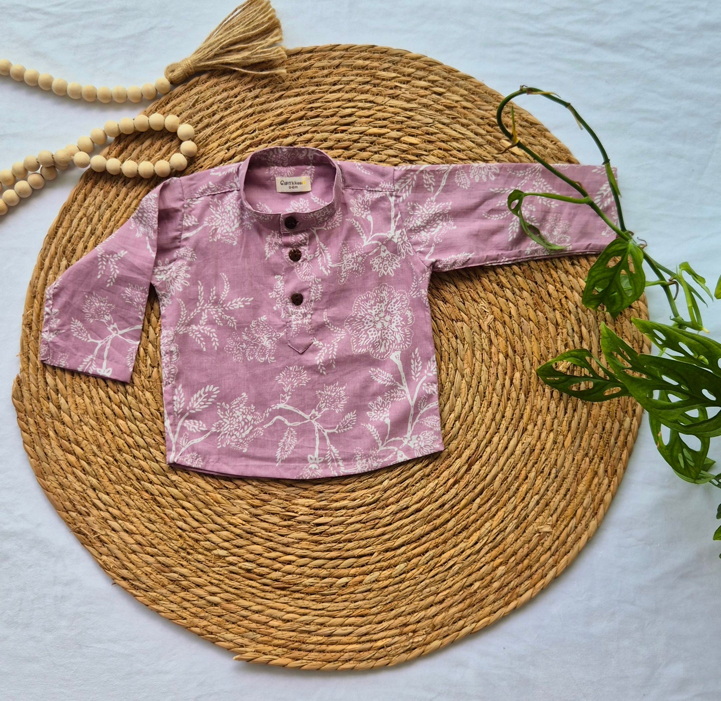 Long Sleeve purple Floral Kurta/ Jippa  (Nb-6months)