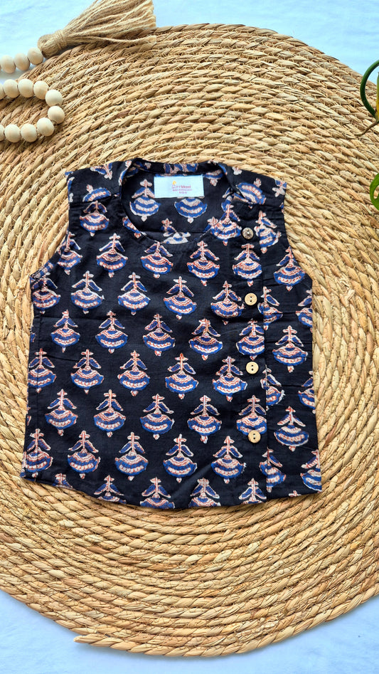 Sleeveless Black Floral Side Button Jablas (0-12m)