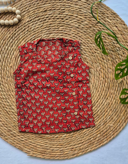 Sleeveless Red Lotus Side Button Jablas (0-1year)