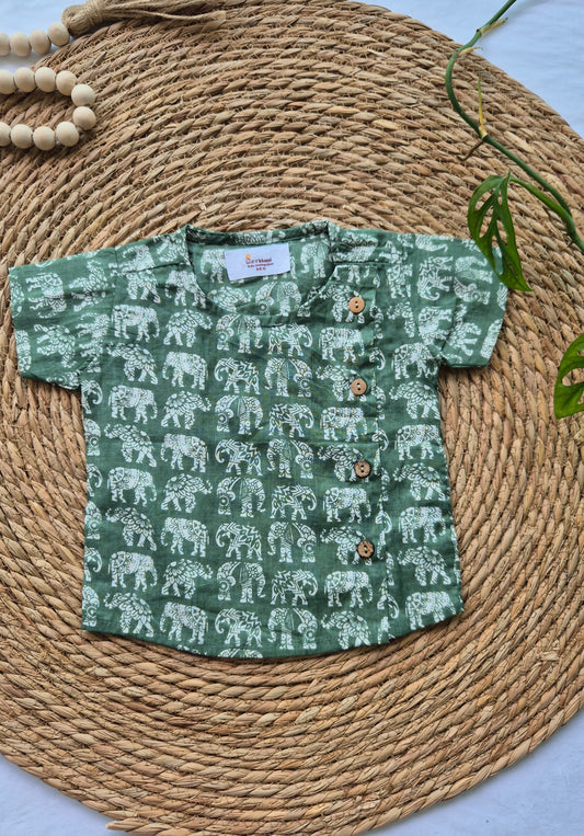 Short Sleeve Green Elephant Kurta/ Jippa  (Nb-5years)