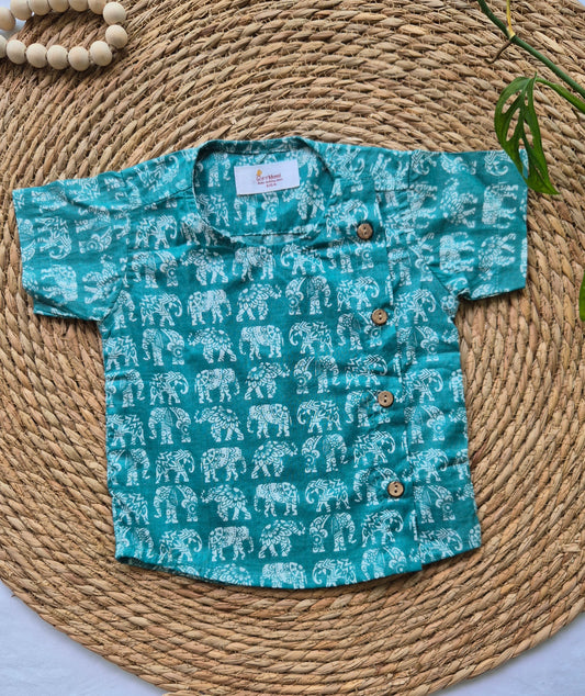 Short Sleeve Turquoise elephant Kurta/ Jippa  (0-5years)