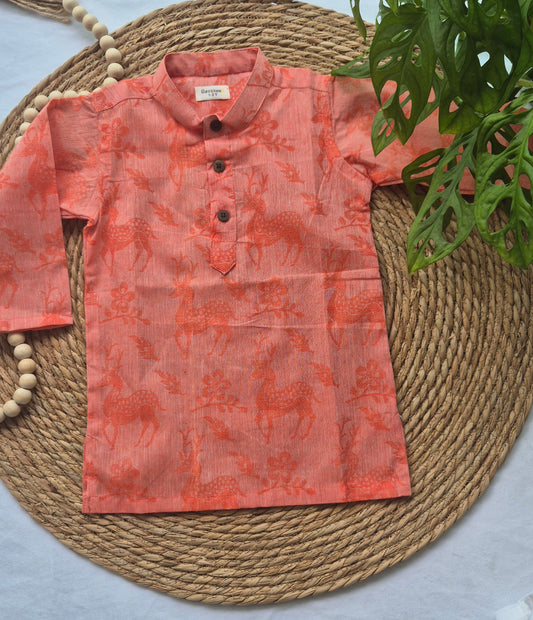 Long Kurta/ Jippa orange deer cotton  (1 to 4years) Kurta Set