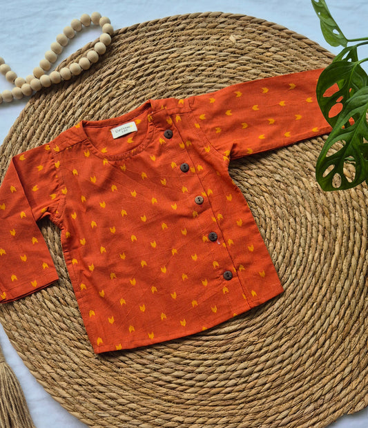 Long Sleeve earthy orange handloom cotton Kurta/ Jippa (newborn to 2years)