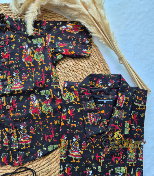 Black kalamkari Dad-Son Combo