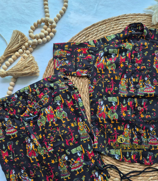 Black kalamkari Mom-Son Combo