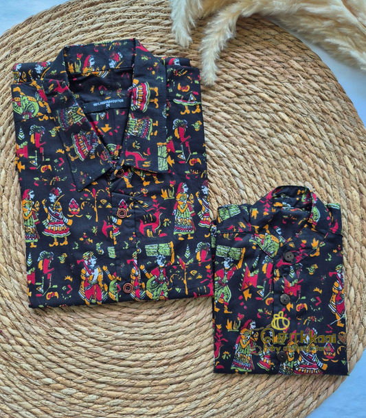 Black kalamkari Dad-Son Combo