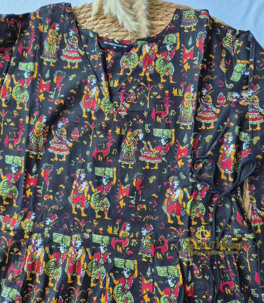 Black kalamkari Women's anarkali (family combo) - M to XXL