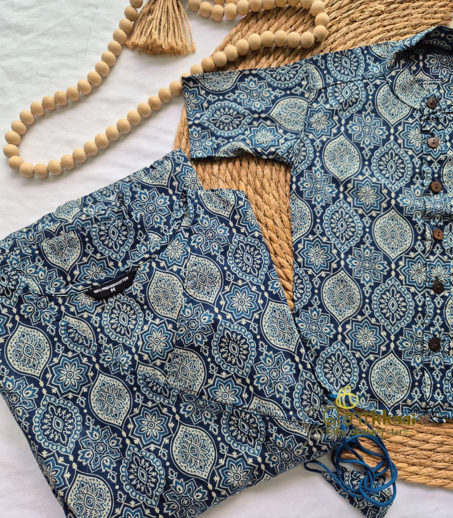 Blue ajrakh print Mom-Son Combo